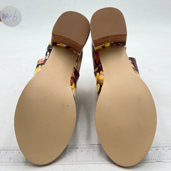 FSJ Brown Butterfly Print Peep Open Toe Cut Out Buckle Block Low Heel Ankle Boot - Picture 7 of 8